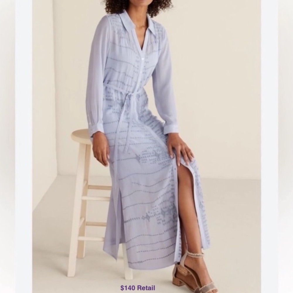 SOFT SURROUNDINGS Mallorca Maxi Shirt Dress XL Periwinkle Sheer Embroidered Boho